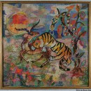 Hímzett textil (Gazellára támadó tigris)